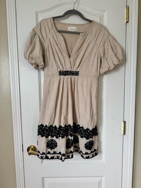 Anthropologie Orla Embroidered Mini Dress Size 8 100% Cotton Puff Sleeve Boho